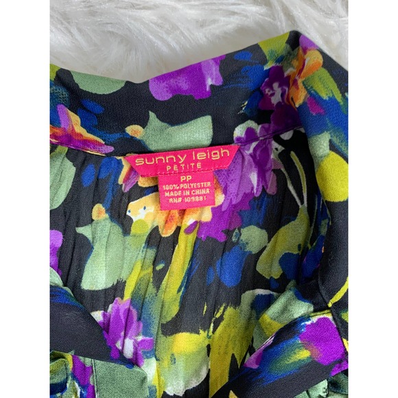 Vintage 90s Y2k Dark Floral Crinkle Blouse GlamRock Bold Peplum Indie Goth Punk - Picture 10 of 11